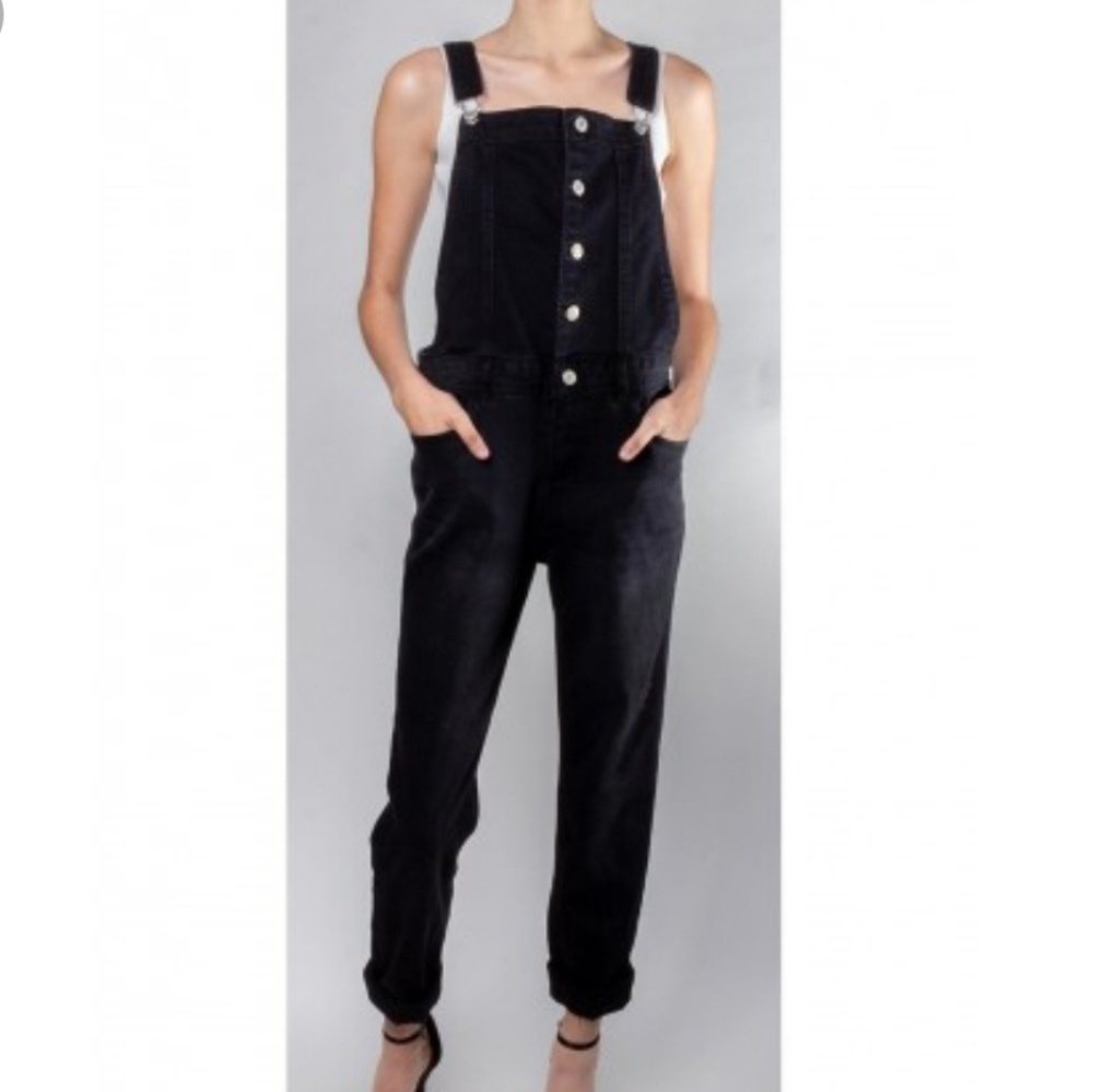 Black denim overalls